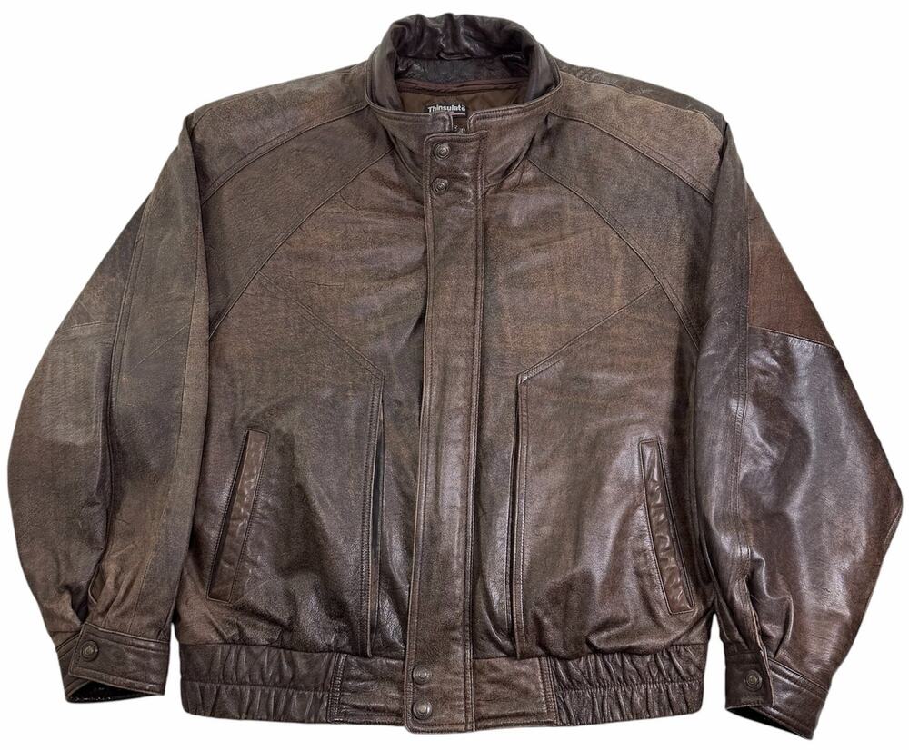 Vintage 90s Wilsons Adventure Bound Bomber Leather Jacket Mens Large Brown Liner